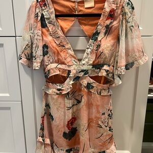 Sage & Paige Floral deep V-Neck Ruffle Dress with cut outs